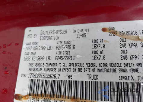 2006 Mitsubishi Raider Ls из США, поврежденный, VIN 1Z7HC22K56S567617